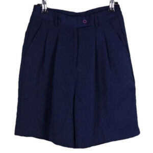 La Mode Active Sportswear Navy Pleated Front High Rise Athleisure Bermuda Shorts